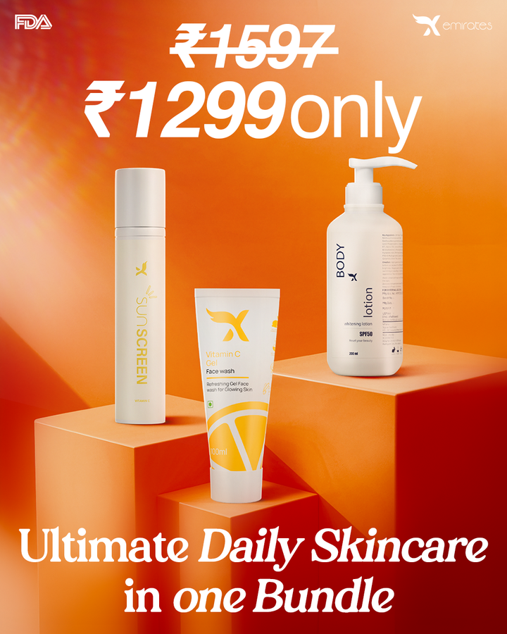 Sunscreen, Vitamin C Gel Face Wash & Body Whitening Lotion - Combo Offer
